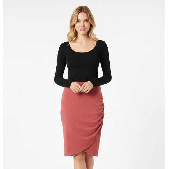 Wilfred Free Aritzia Dark Coral Red Ruched Wrap Midi Skirt Size XXS - Picture 1 of 9